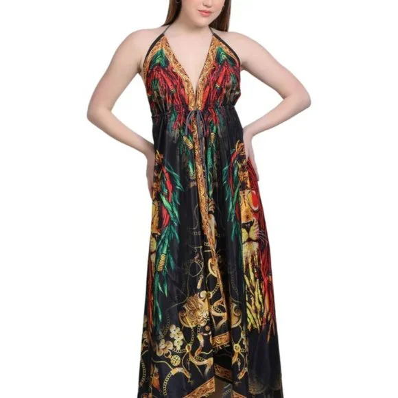 Dresses | Long Silk Halter Dress Summer Maxi Backless Multicolor Maxi  Animal Print | Poshmark